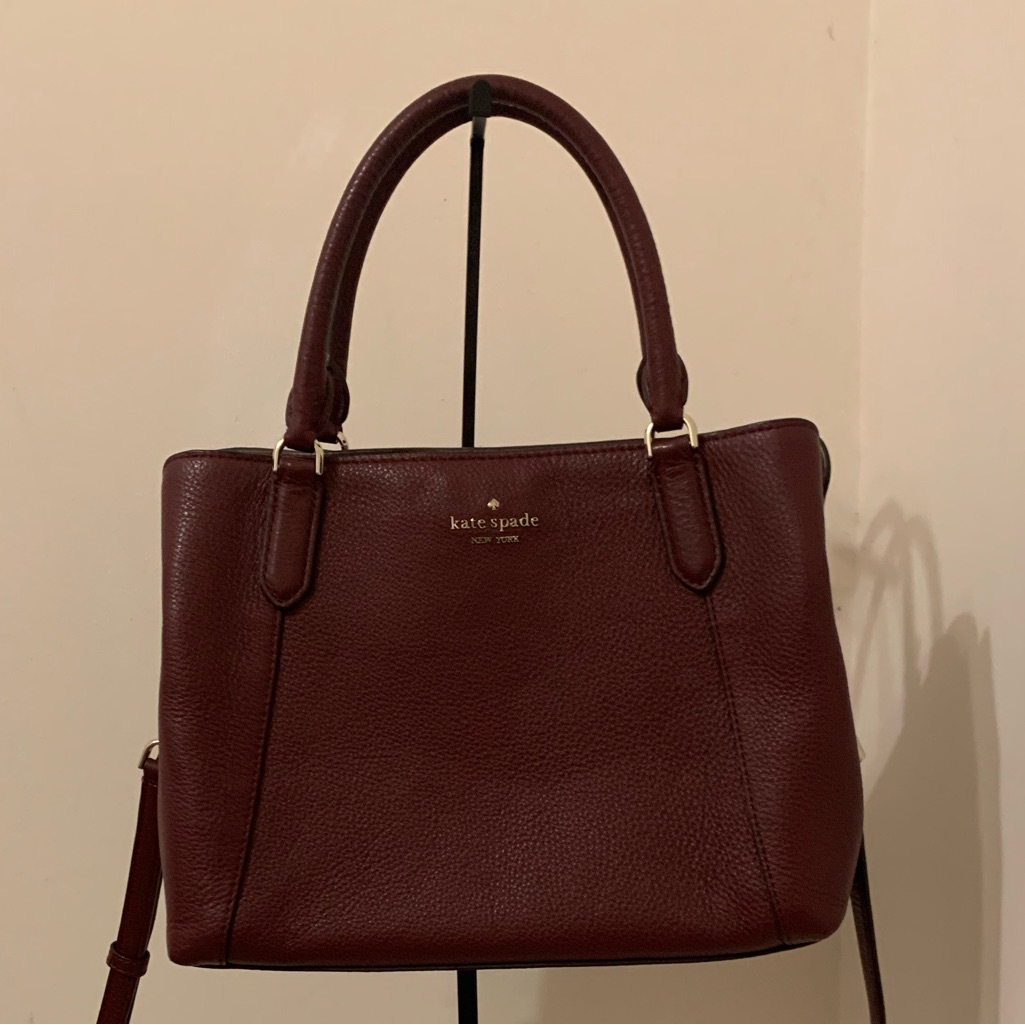 Kate Spade Jackson Pebble Leather Med. Triple Compartment Satchel Cherrywood Red